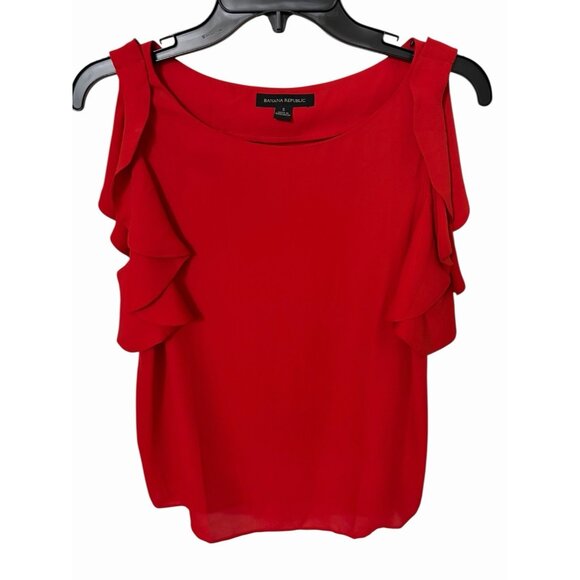 Banana Republic Red Flutter Sleeve Blouse Scoop Neck Small - Picture 1 of 11